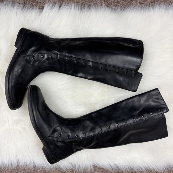 Cole Haan Black Tall Knee High Riding Boots Leather Zipper Silver Buttons 8 B - Picture 11 of 14